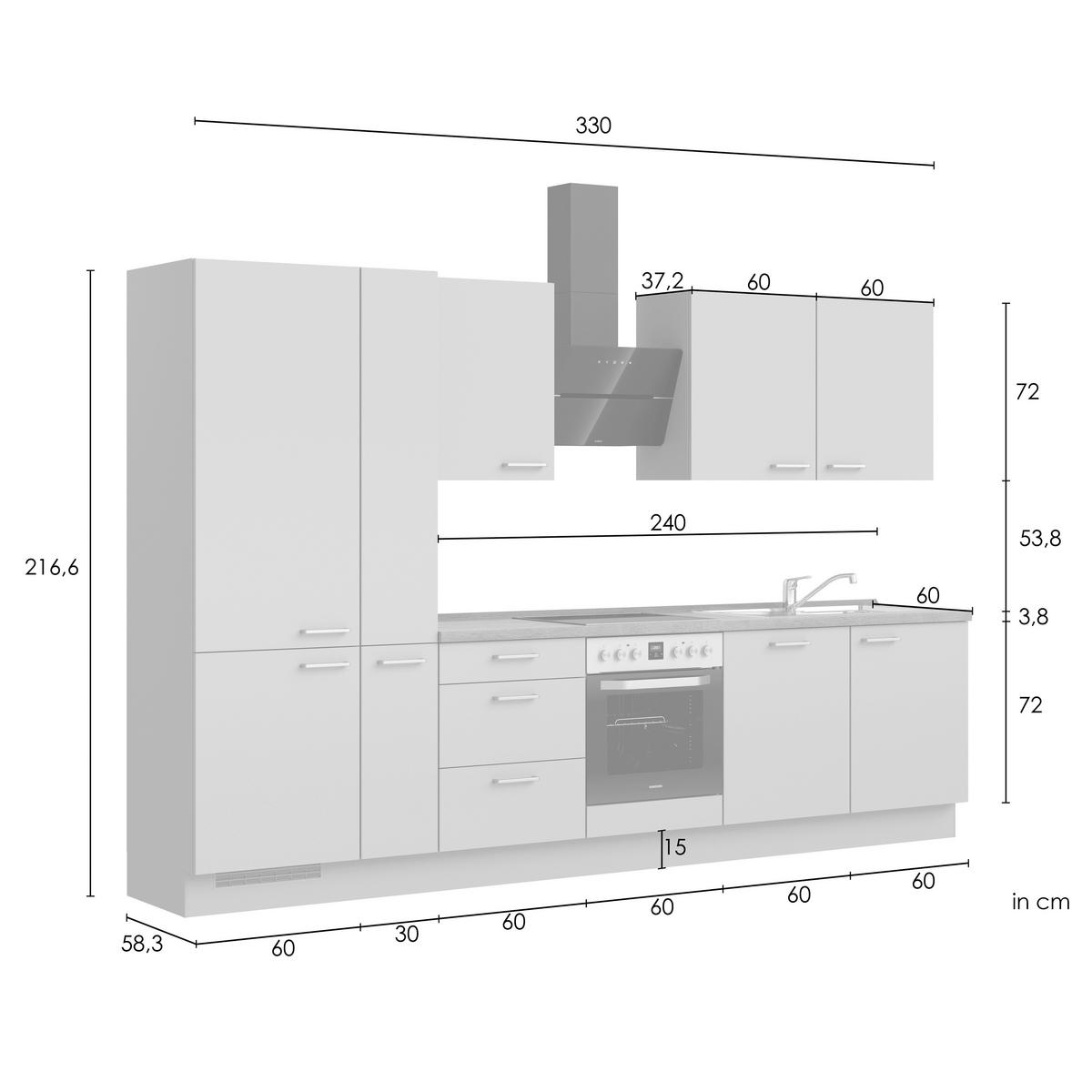 Küchenleerblock Senso High o. Geräte Olivgrün - Eichefarben/Schwarz, ROMANTIK / LANDHAUS, Holzwerkstoff/Metall (330cm) - Nobilia