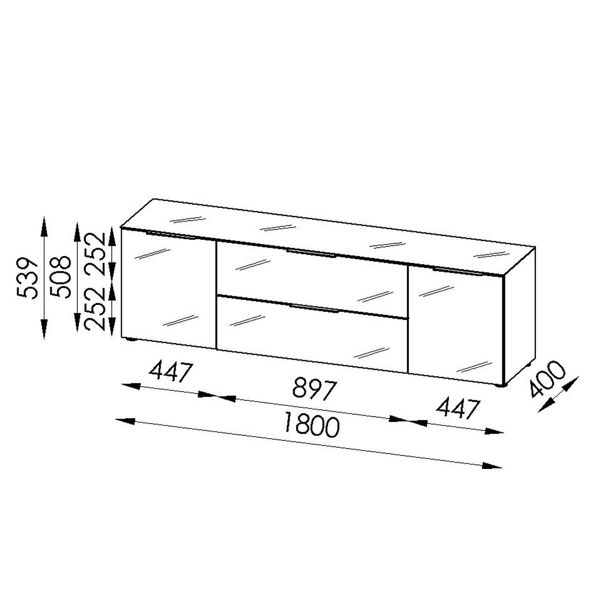 KOMODA NISKA STYLE - biały wysoki połysk/czarny, Basics, materiał drewnopochodny/tworzywo sztuczne (180/53,9/40cm)