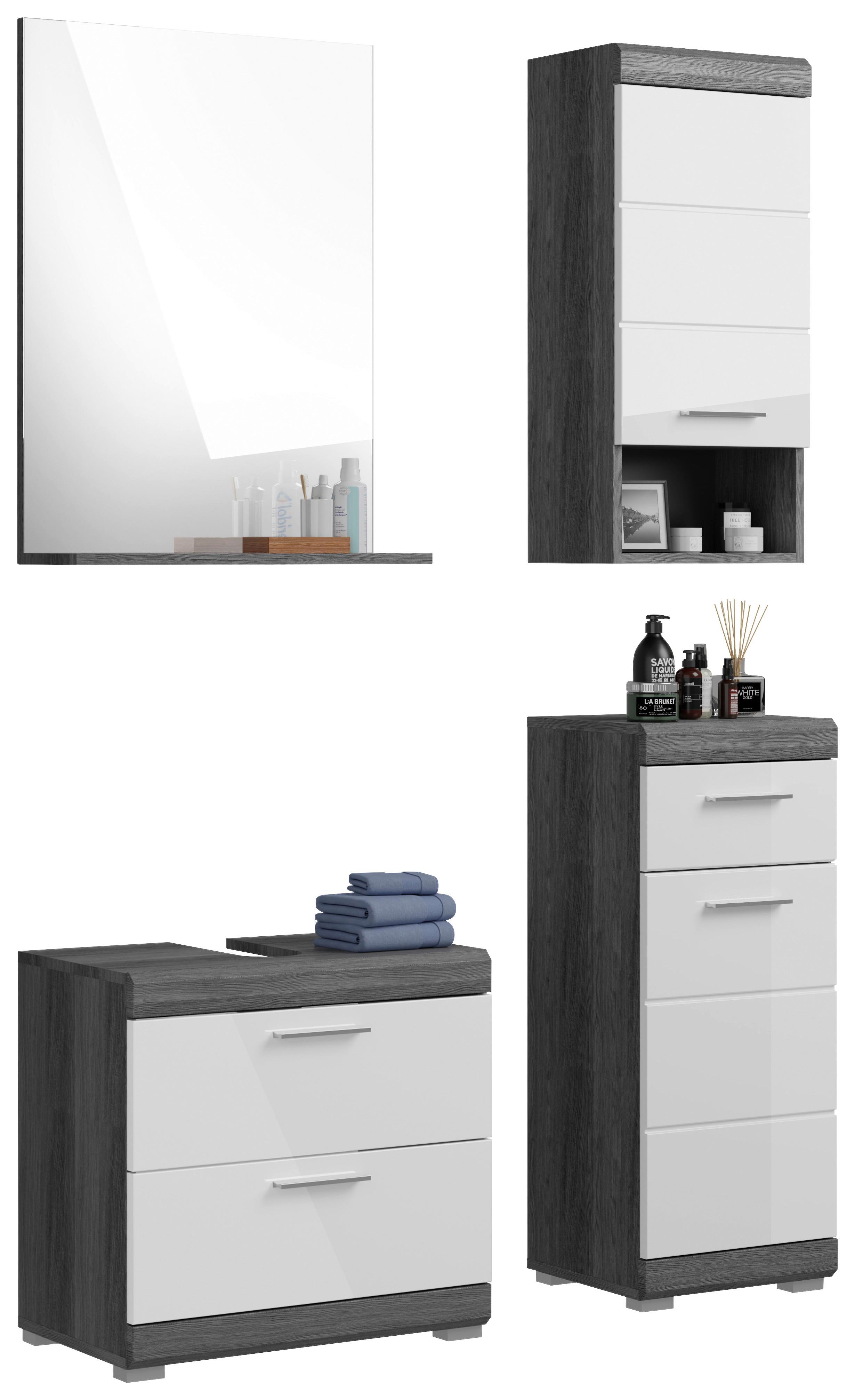 Badezimmer Scout 4-tlg. ca. 97 cm Anthrazit/Weiß - Weiß Hochglanz/Grau, MODERN, Holzwerkstoff/Kunststoff (97cm) - MID.YOU
