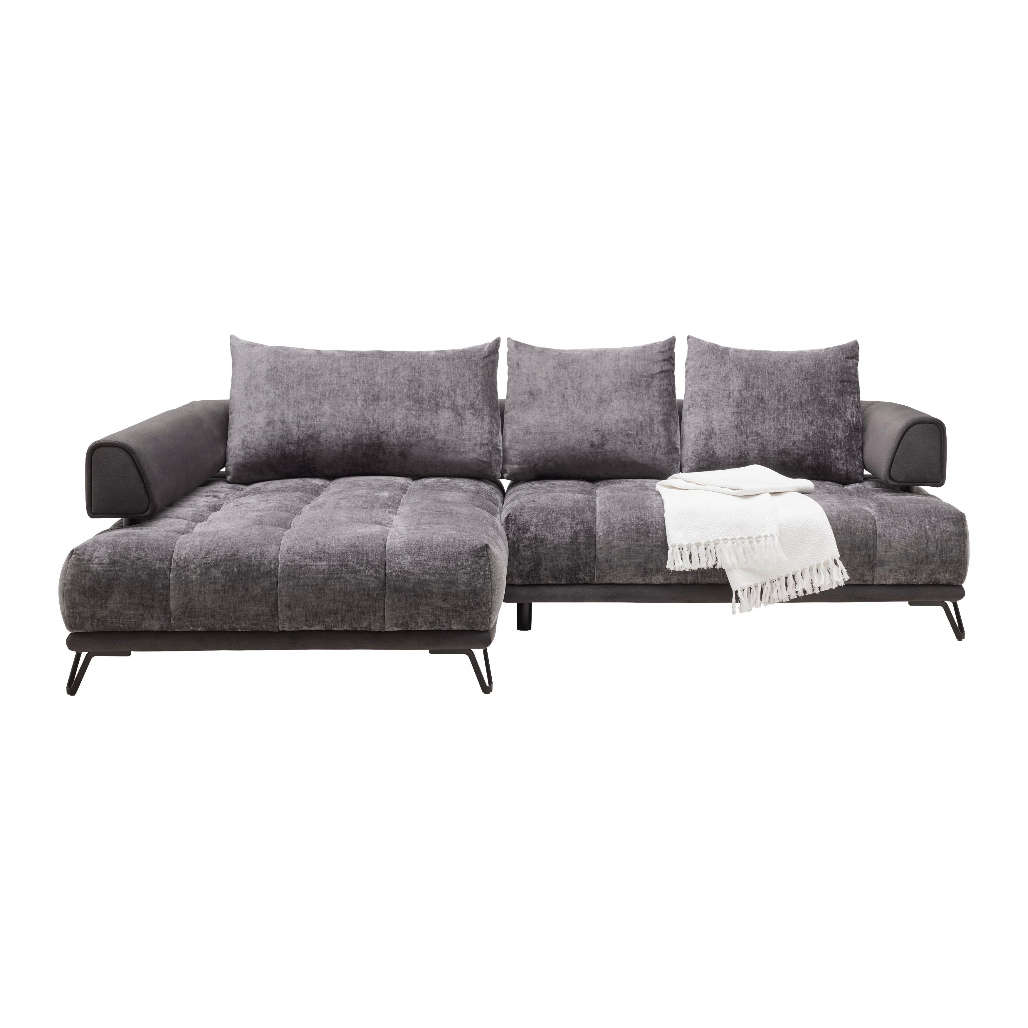 Ecksofa Morgan Graphitfarben - Graphitfarben/Schwarz, Modern, Textil/Metall (184/67-87/262cm) - Mömax