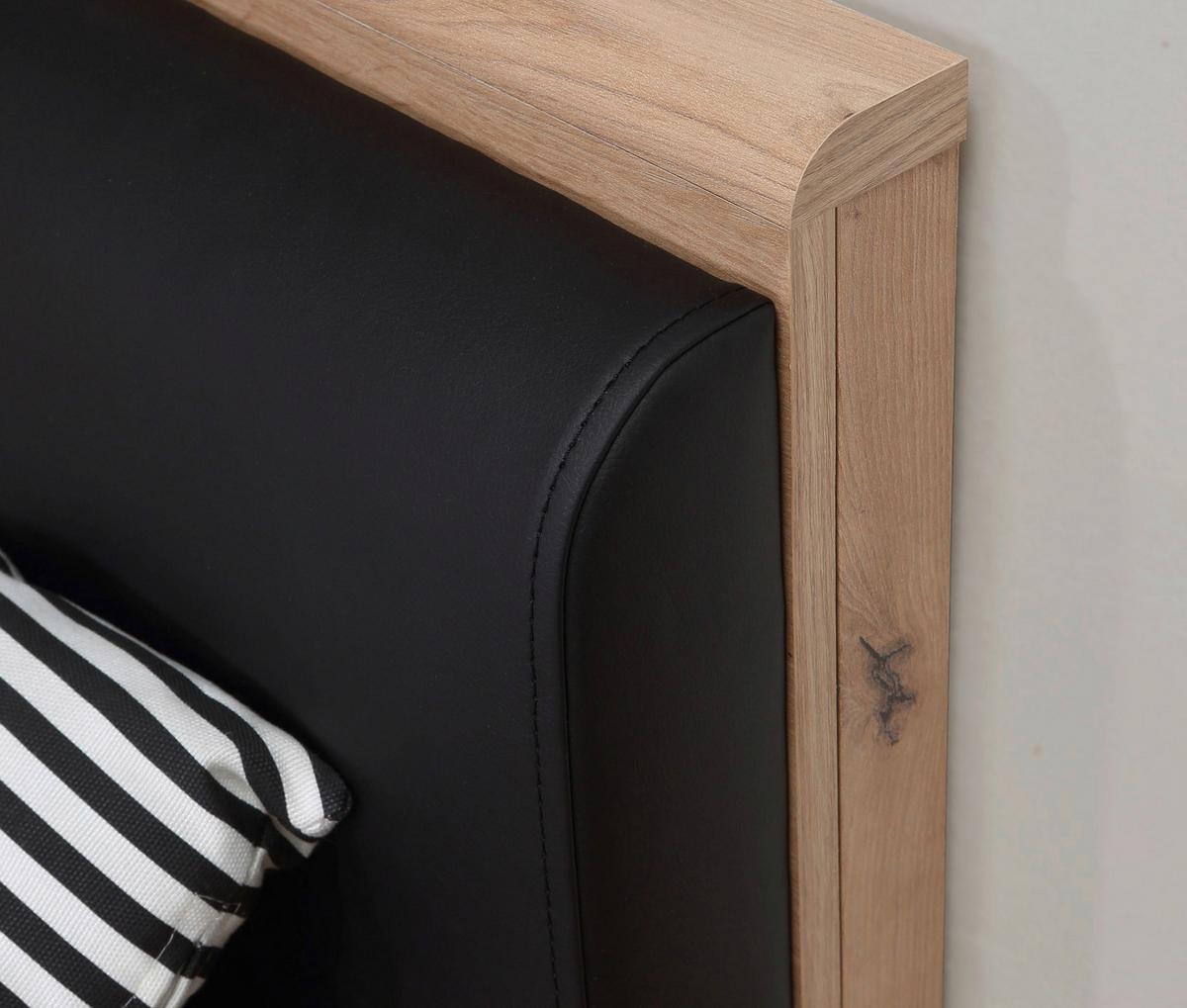 Postelja Raven, Barva Hrasta, Temno Siva, 140x200 - temno siva/črna, Design, leseni material/tekstil (140/200cm) - Carryhome