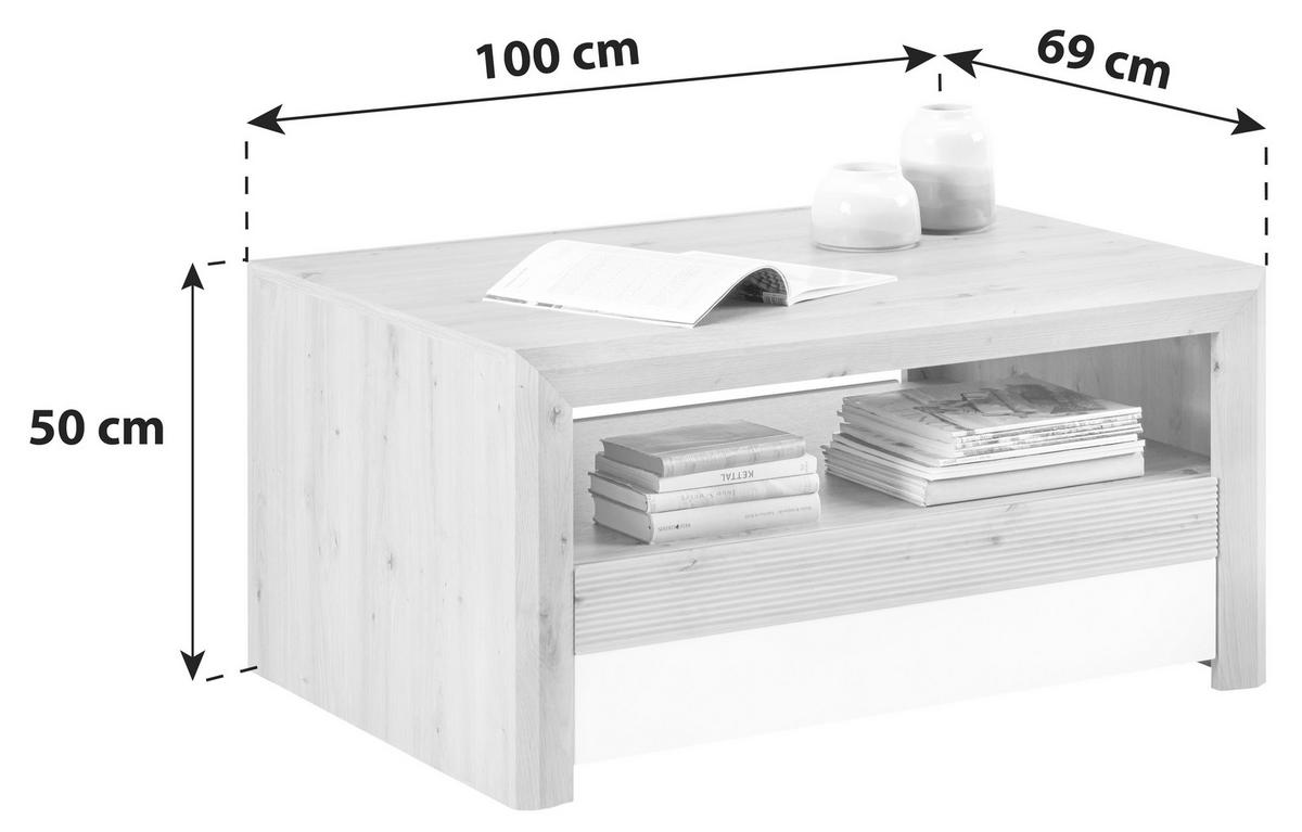 Masuță de cafea KASHMIR NEW - alb/culoare lemn stejar, Modern, material pe bază de lemn (100/50/69cm) - Modern Living