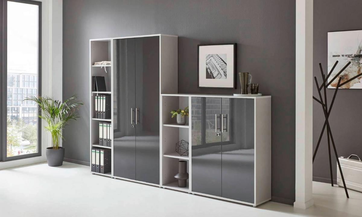 Büro Office Edition Set 4 Grau - Anthrazit Hochglanz/Grau, MODERN, Holzwerkstoff - MID.YOU