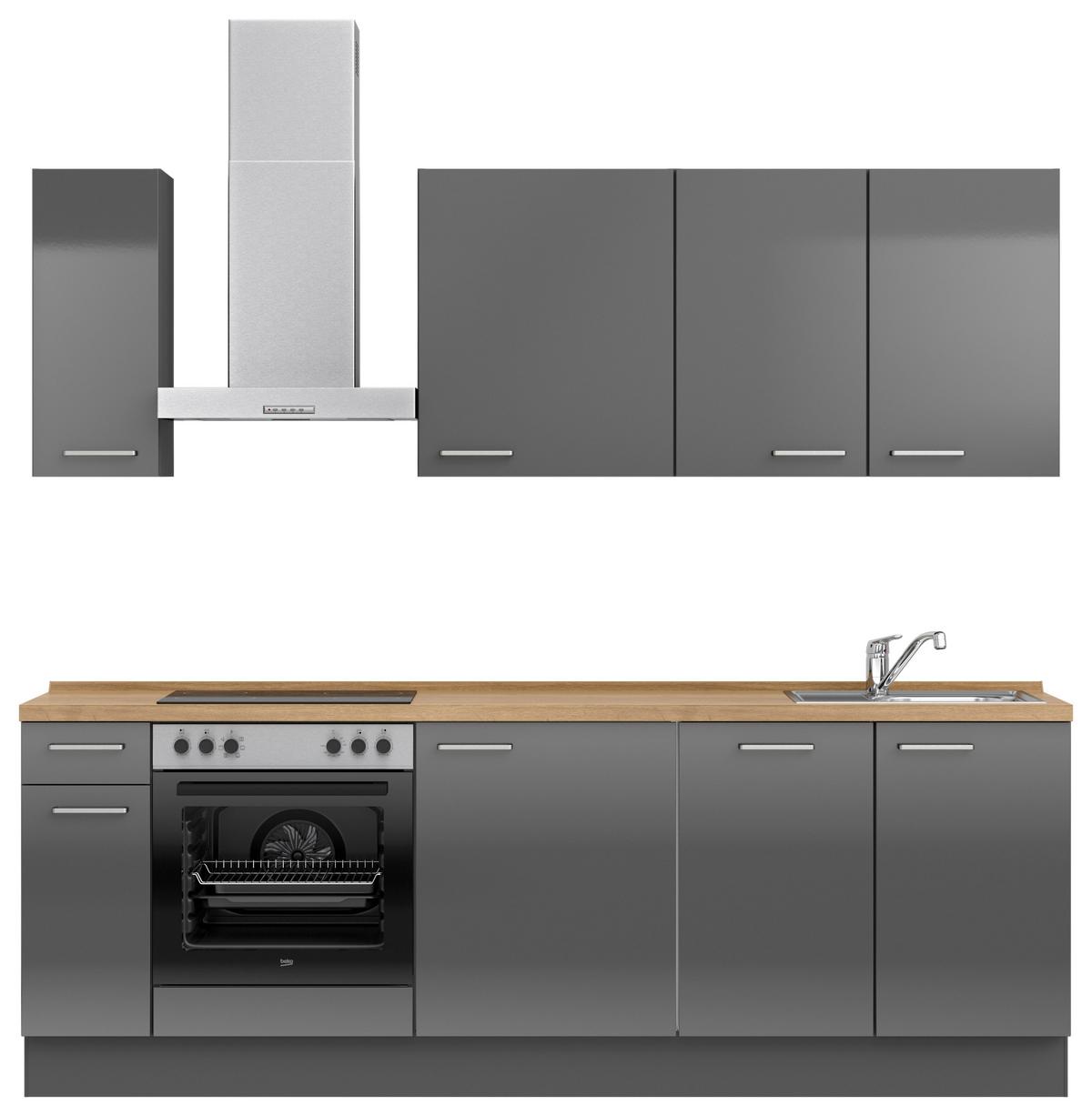 Küchenblock Flash Low m. Geräten Schieferfarben - Schieferfarben/Edelstahlfarben, MODERN, Holzwerkstoff/Metall (240cm) - Nobilia