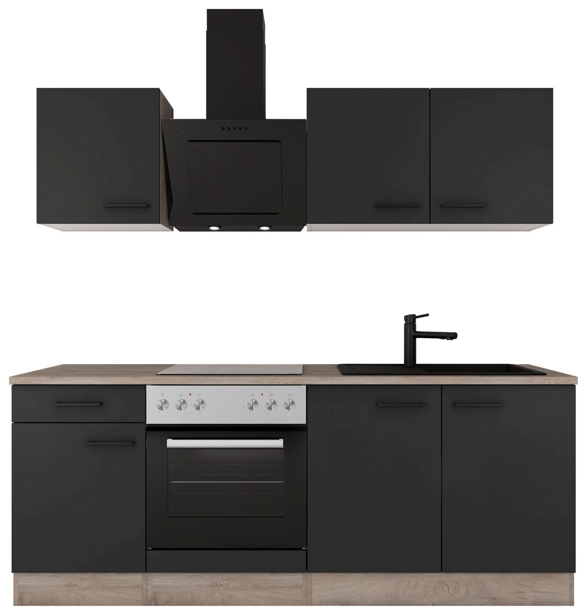 Kuhinjski Blok Z Aparati Capri, Črna, Barva Hrasta - črna/barve hrasta, Basics, kovina/leseni material (210cm) - FlexWell