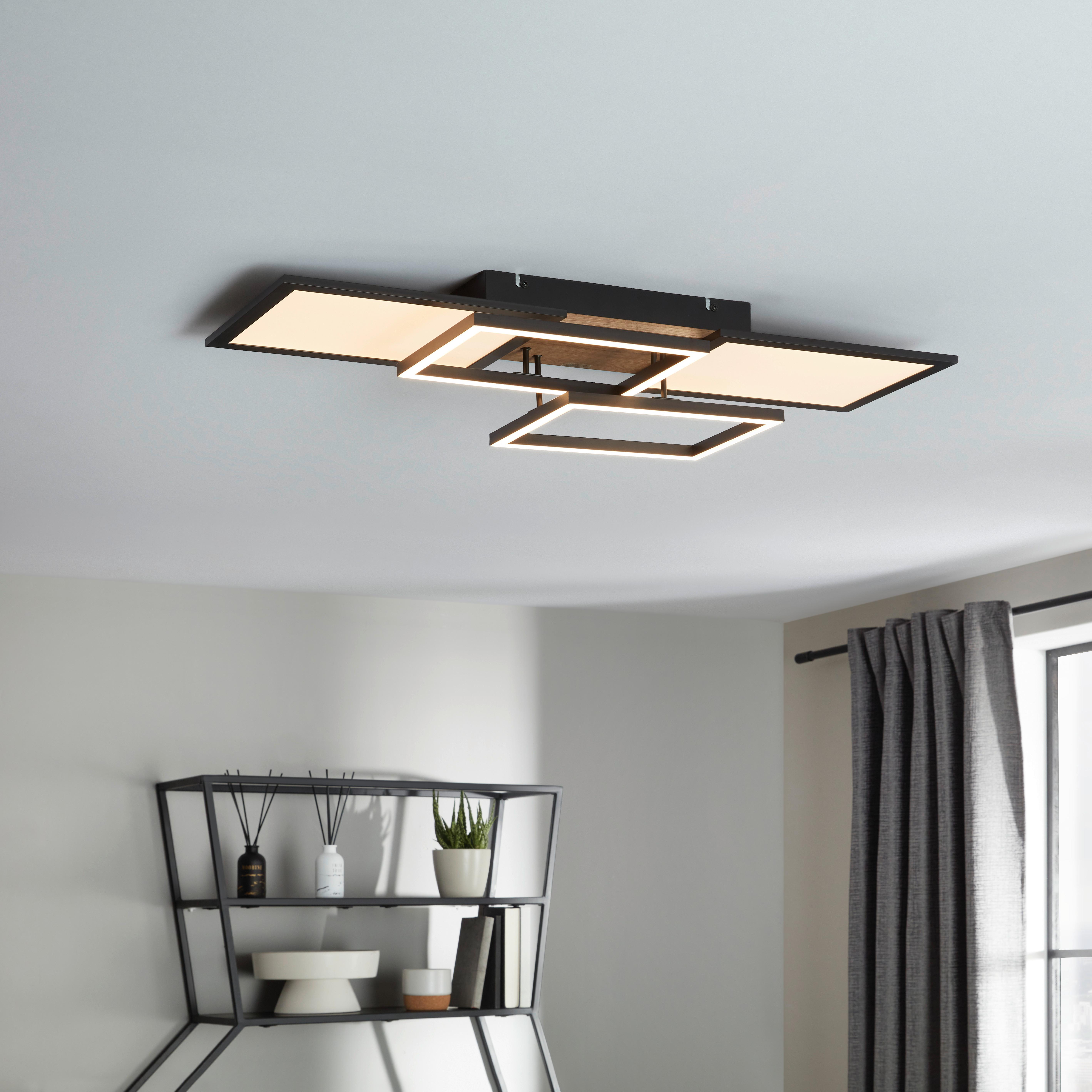 LED-Deckenleuchte Denis in Schwarz/Braun max. 36 Watt - Opal/Schwarz, MODERN, Holzwerkstoff/Kunststoff (70/28/11cm)