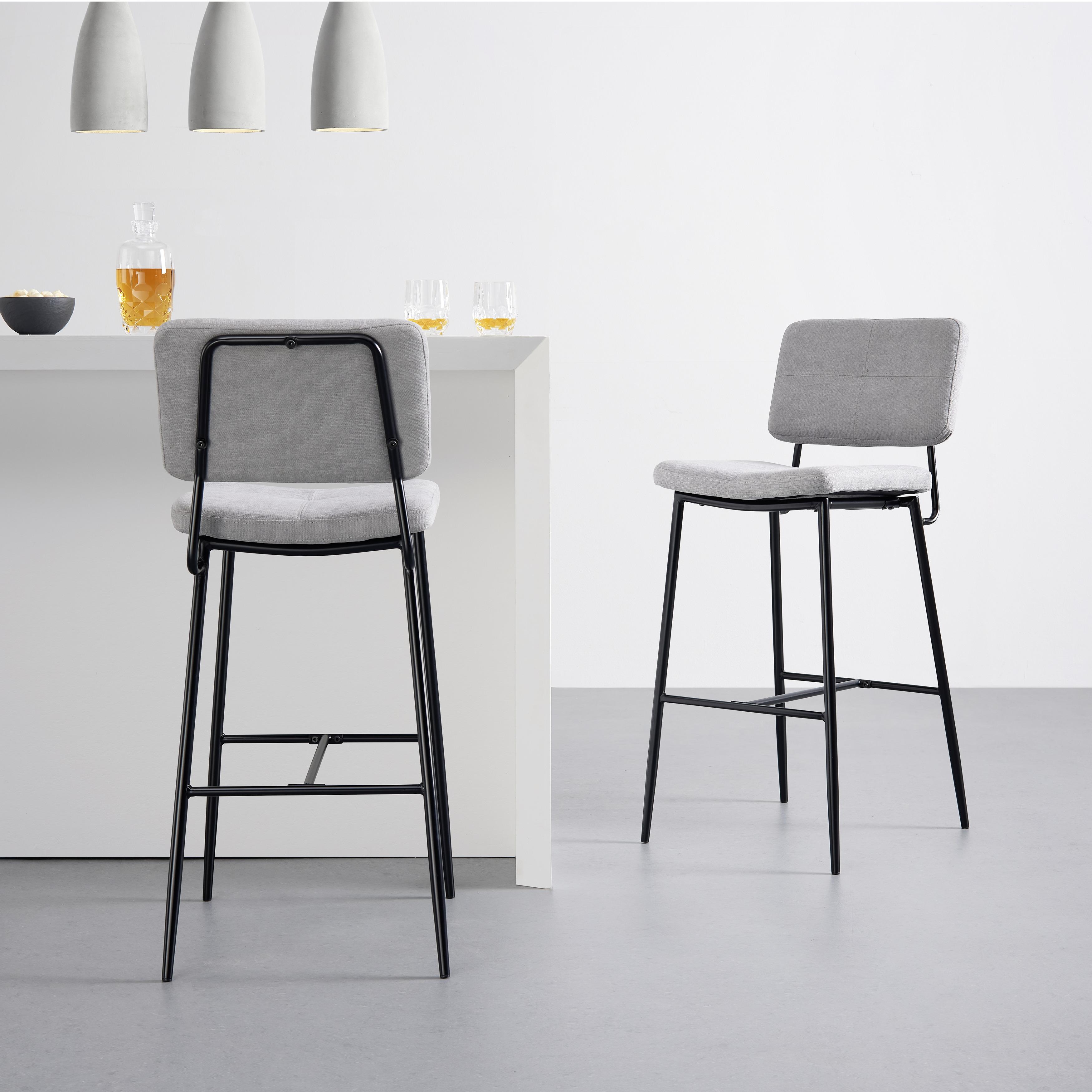 Barhocker "Neta", Webstoff, hellgrau, Gepolstert - Hellgrau/Schwarz, MODERN, Holz/Textil (45/103/52cm) - Bessagi Home
