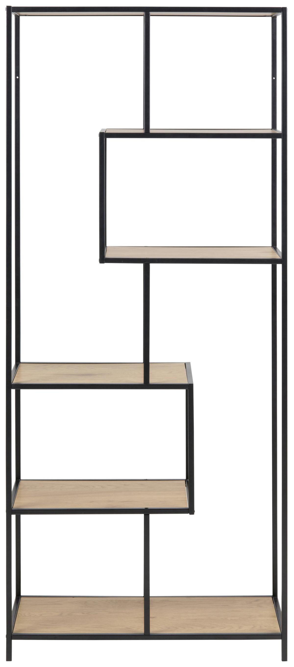 REGAŁ SEAFORD - kolor dębowy/czarny, Trend, materiał drewnopochodny/metal (77/185/35cm) - Xora