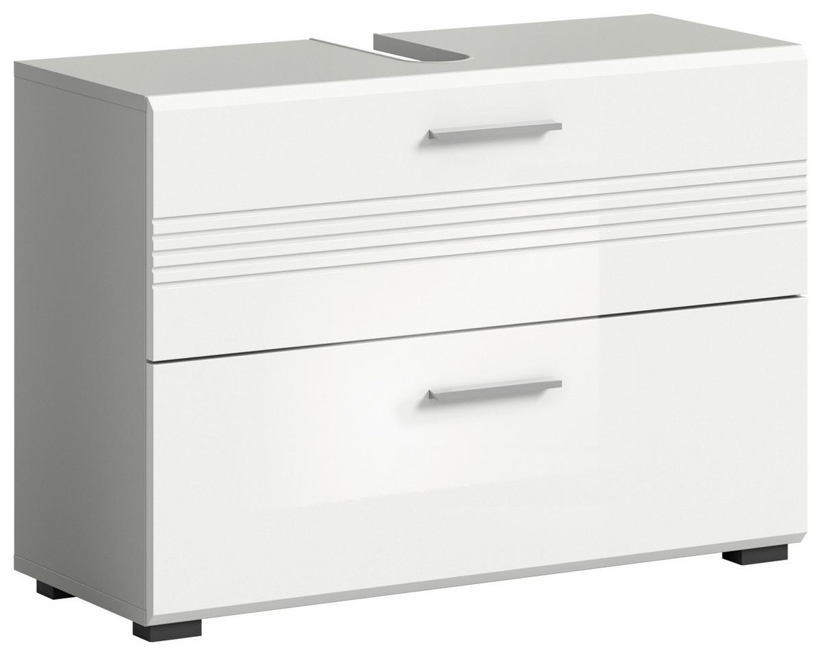 Waschbeckenunterschrank Copa ca. 80x56 cm Weiß/Grau - Chromfarben/Weiß Hochglanz, MODERN, Holzwerkstoff/Kunststoff (80/56/32cm) - MID.YOU