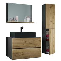 Kopalnica Lendas L, Antracit, Medeni Hrast - črna/medeni hrast, Moderno, steklo/leseni material (94cm) - MID.YOU