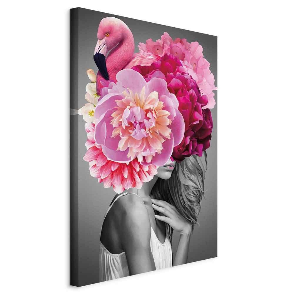 Slika Na Platnu Flamingo Girl - pink/siva, Basics, tekstil/leseni material (40/60/1,2cm) - artgeist