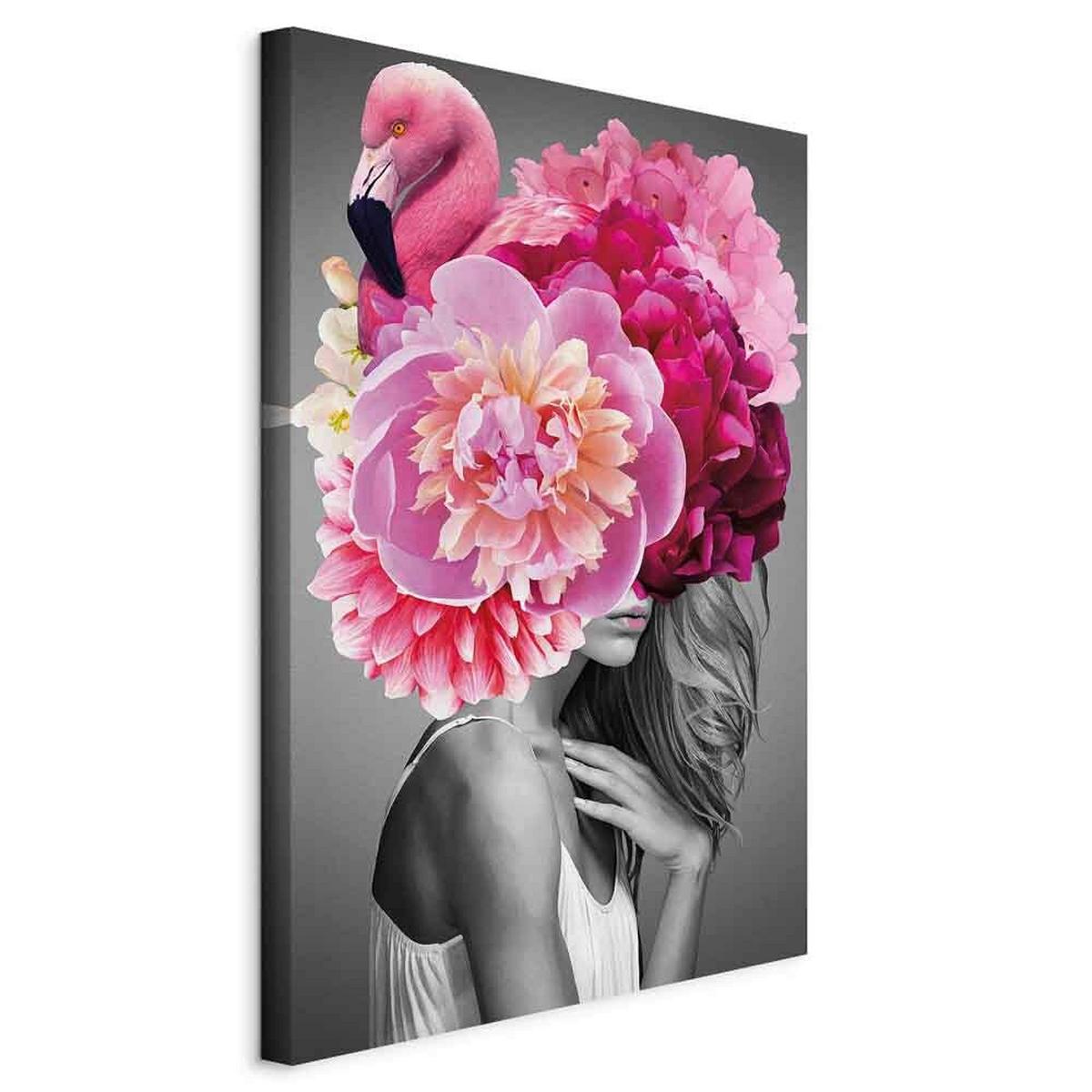 Slika Na Platnu Flamingo Girl - pink/siva, Basics, tekstil/leseni material (40/60/1,2cm) - artgeist