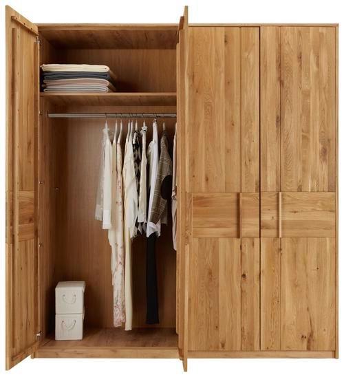 GARDEROB MED GÅNGJÄRNSDÖRRAR VERO - ekfärgad, Klassisk, trämaterial/trä (206/223/63cm) - ecoTree