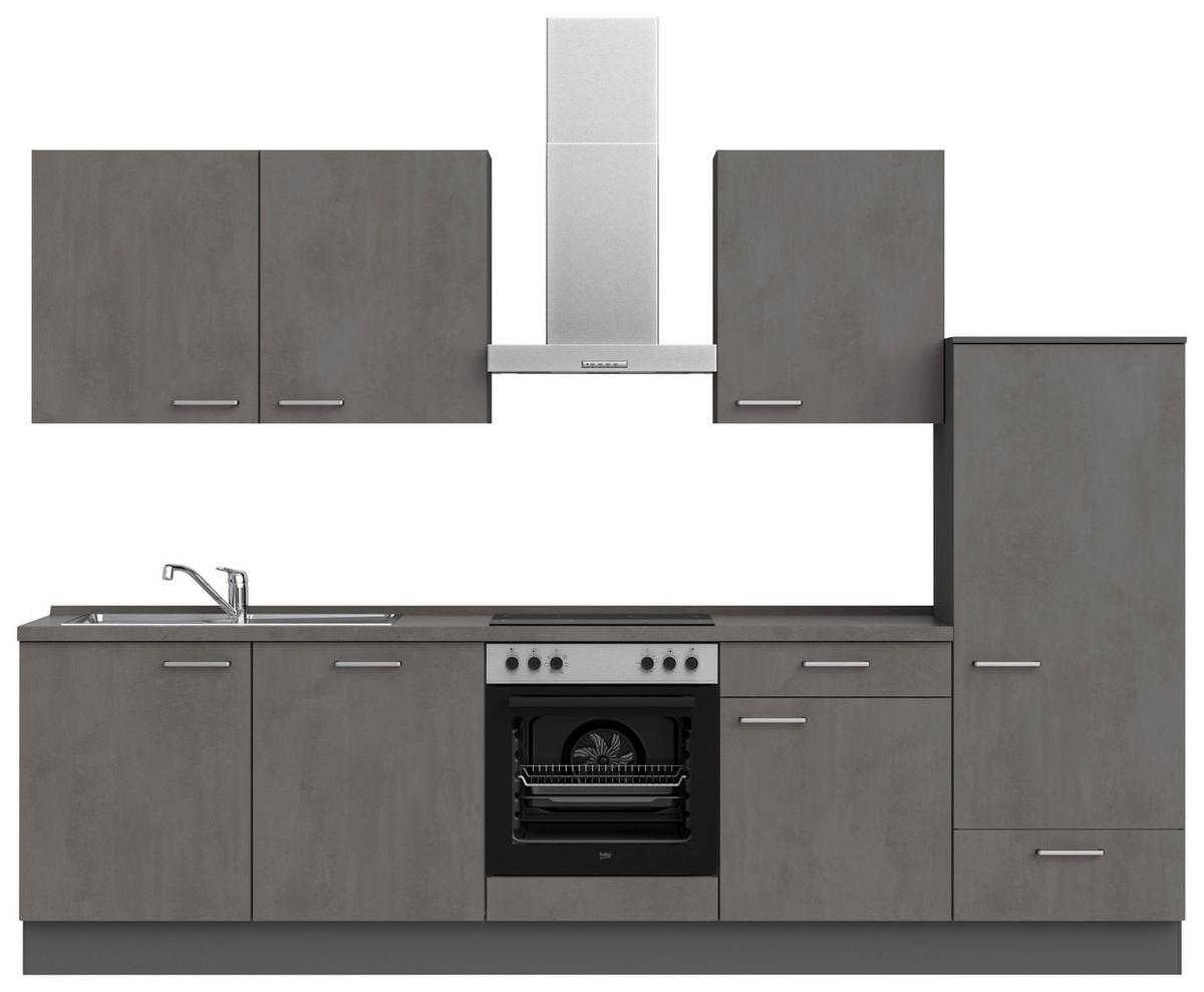 Küchenblock Riva Low m. Geräten Schieferfarben - Schieferfarben/Edelstahlfarben, MODERN, Holzwerkstoff/Metall (300cm) - Nobilia