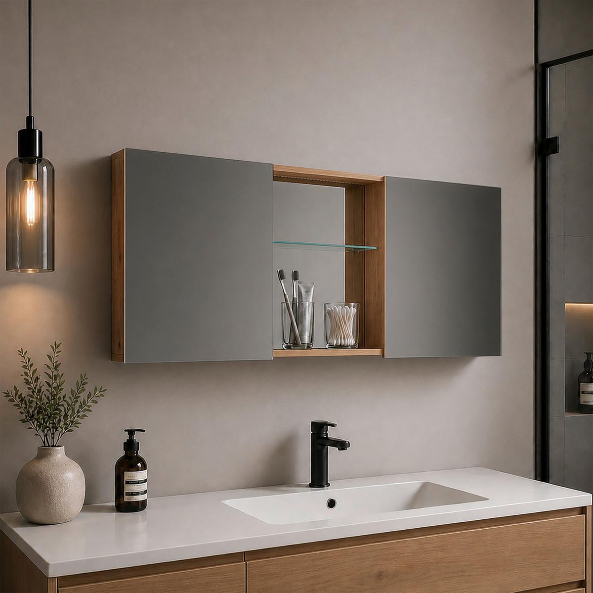 Spiegelschrank Budasi Honigeiche - Honigeiche, MODERN, Holzwerkstoff (112/59/12cm) - MID.YOU