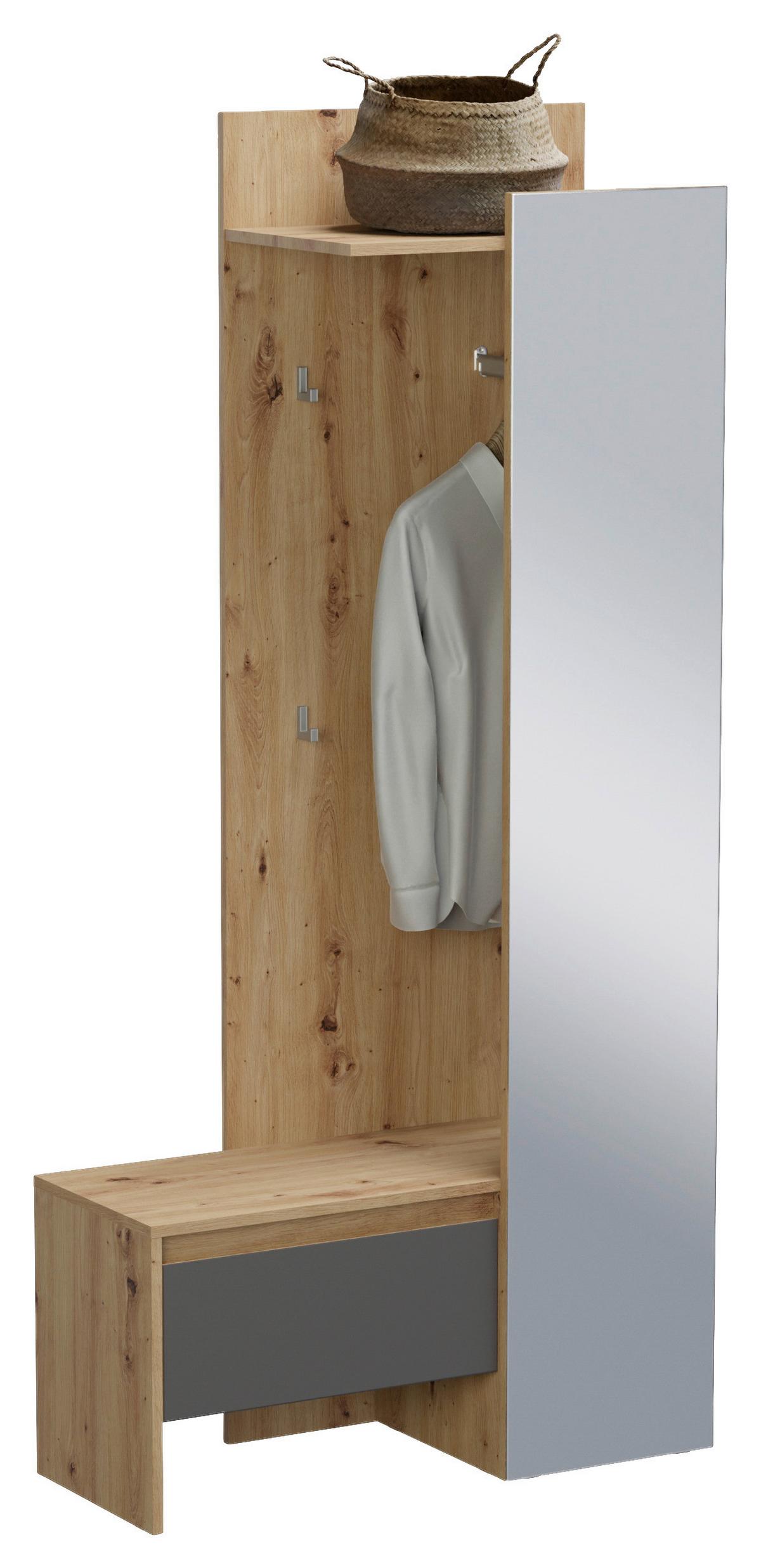 Garderobe Torino ca. 90x180 cm Eiche/Grau - Eiche Artisan/Grau, MODERN, Glas/Holzwerkstoff (90/180/39cm) - MID.YOU