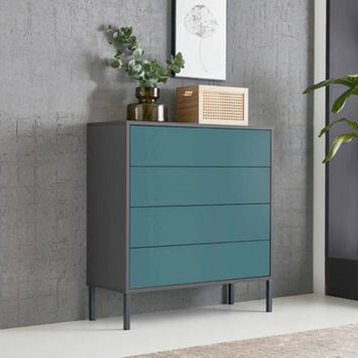 Kommode Mailand Typ 3 Petrol/Anthrazit - Anthrazit/Petrol, MODERN, Holzwerkstoff/Metall (79/86/33cm) - MID.YOU
