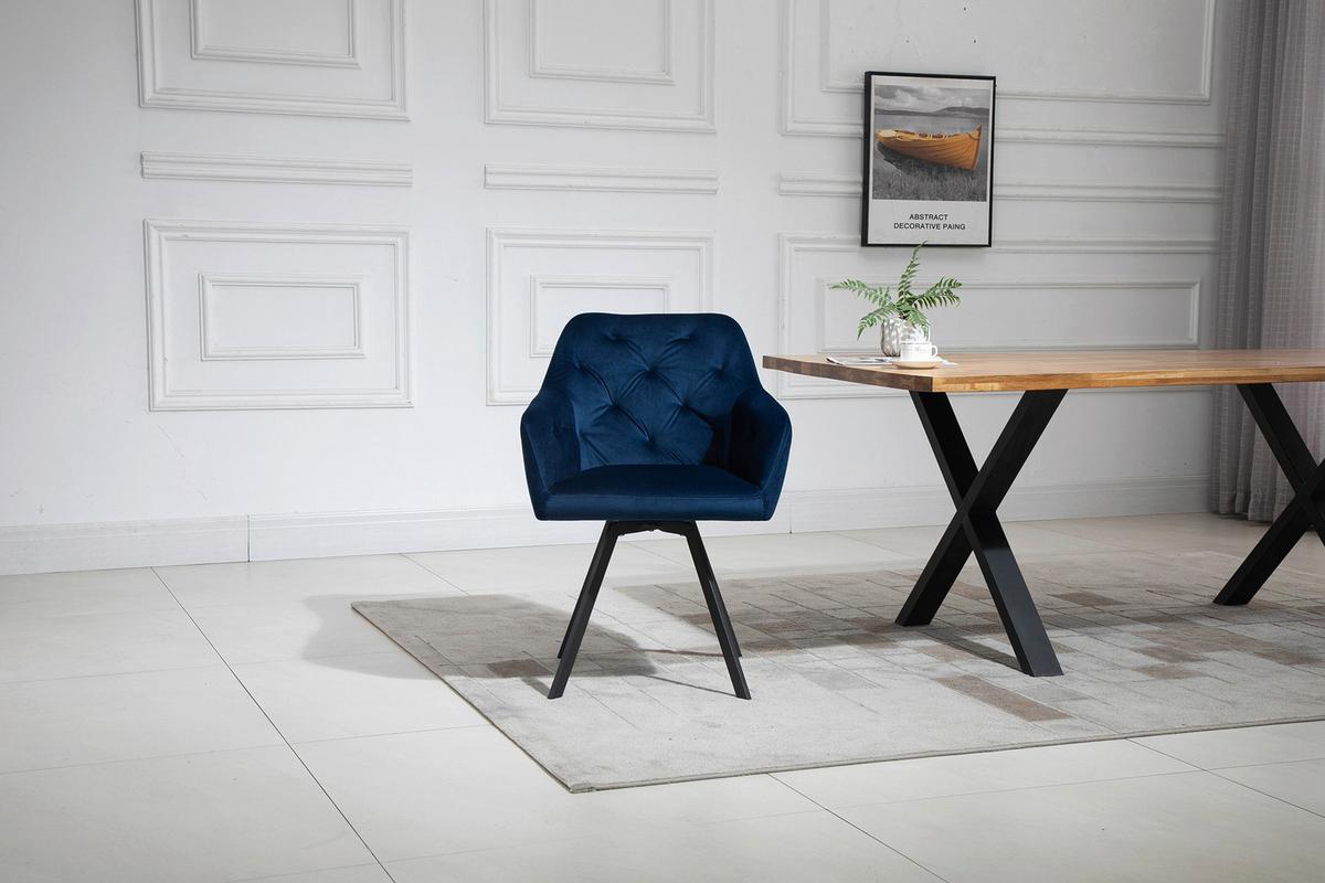 Naslanjač Samt, Modra, Vrtljiv - modra/črna, Moderno, kovina/tekstil (61/85/62cm) - Livetastic