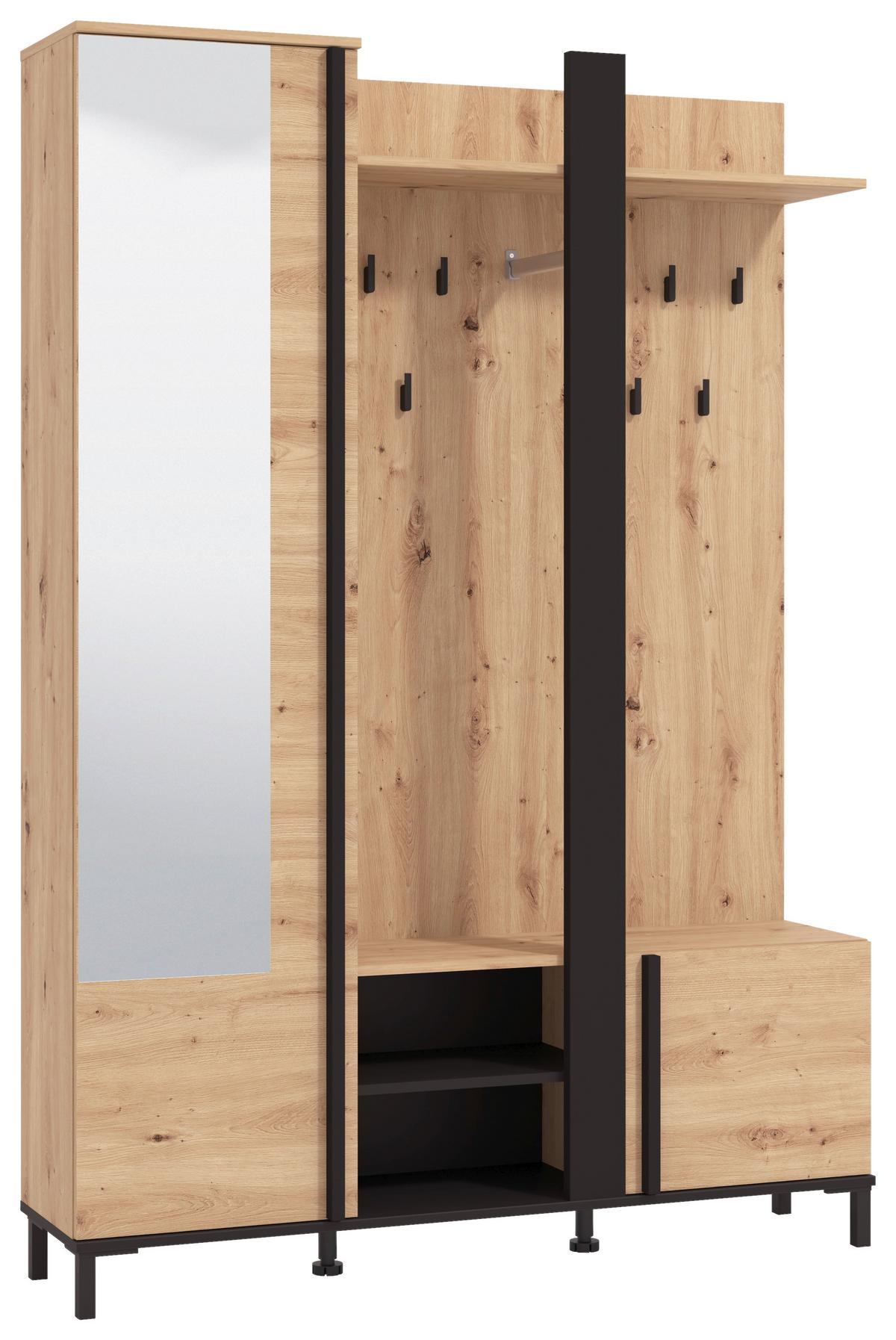 Előszobafal Nino - fekete/Artisan tölgy, Basics, faalapú anyag (134,5/192,5/34,5cm) - Carryhome