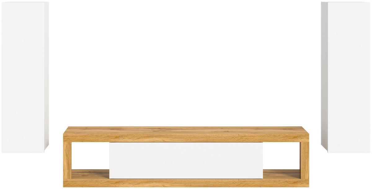 Ansamblu mobilier camera de zi TANGO - alb/stejar Wotan, Design, material pe bază de lemn (270/135/30cm) - Modern Living