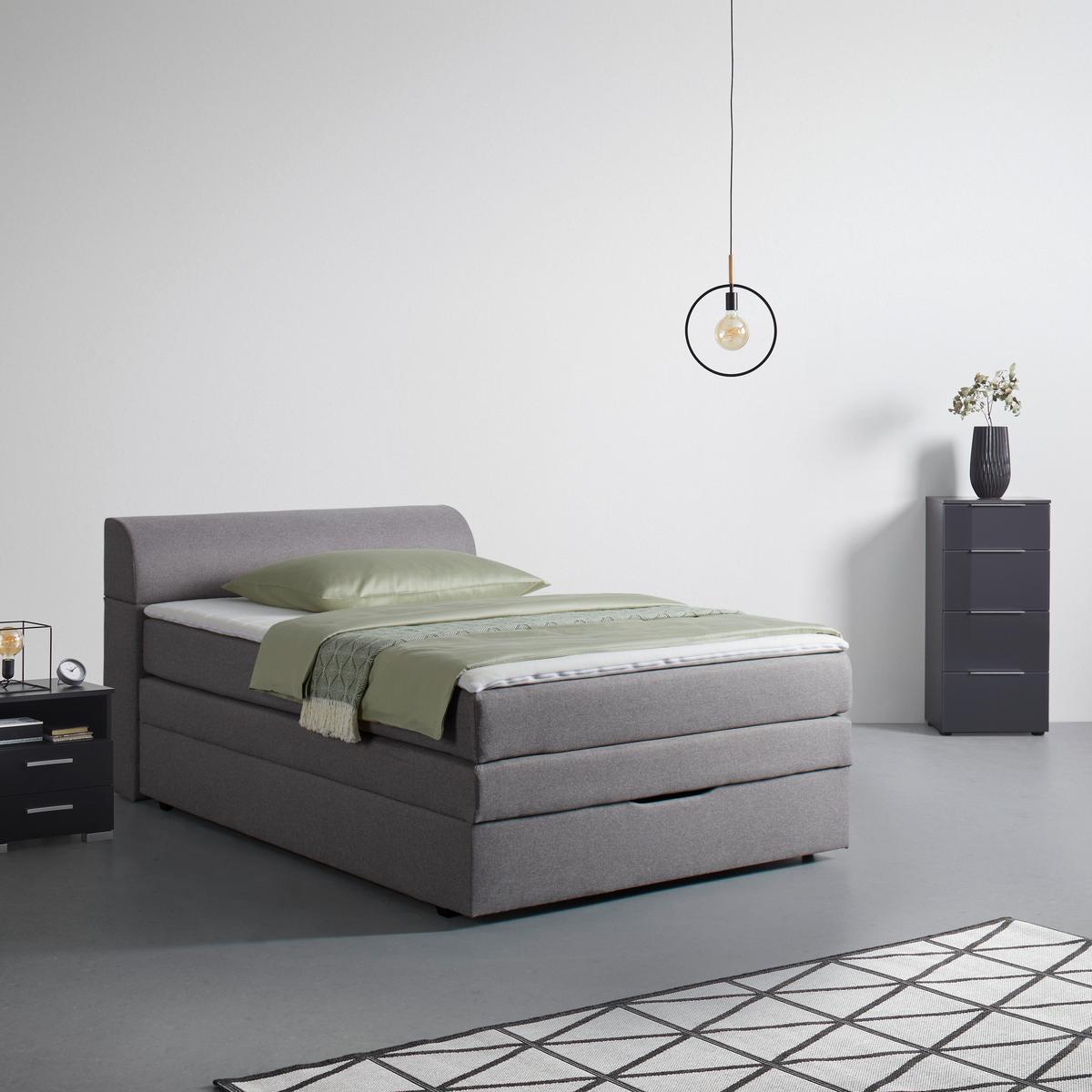 Boxspringbett Flexi 2 in Grau ca. 140x200cm - Schwarz/Grau, KONVENTIONELL, Kunststoff/Textil (140/200cm) - Based