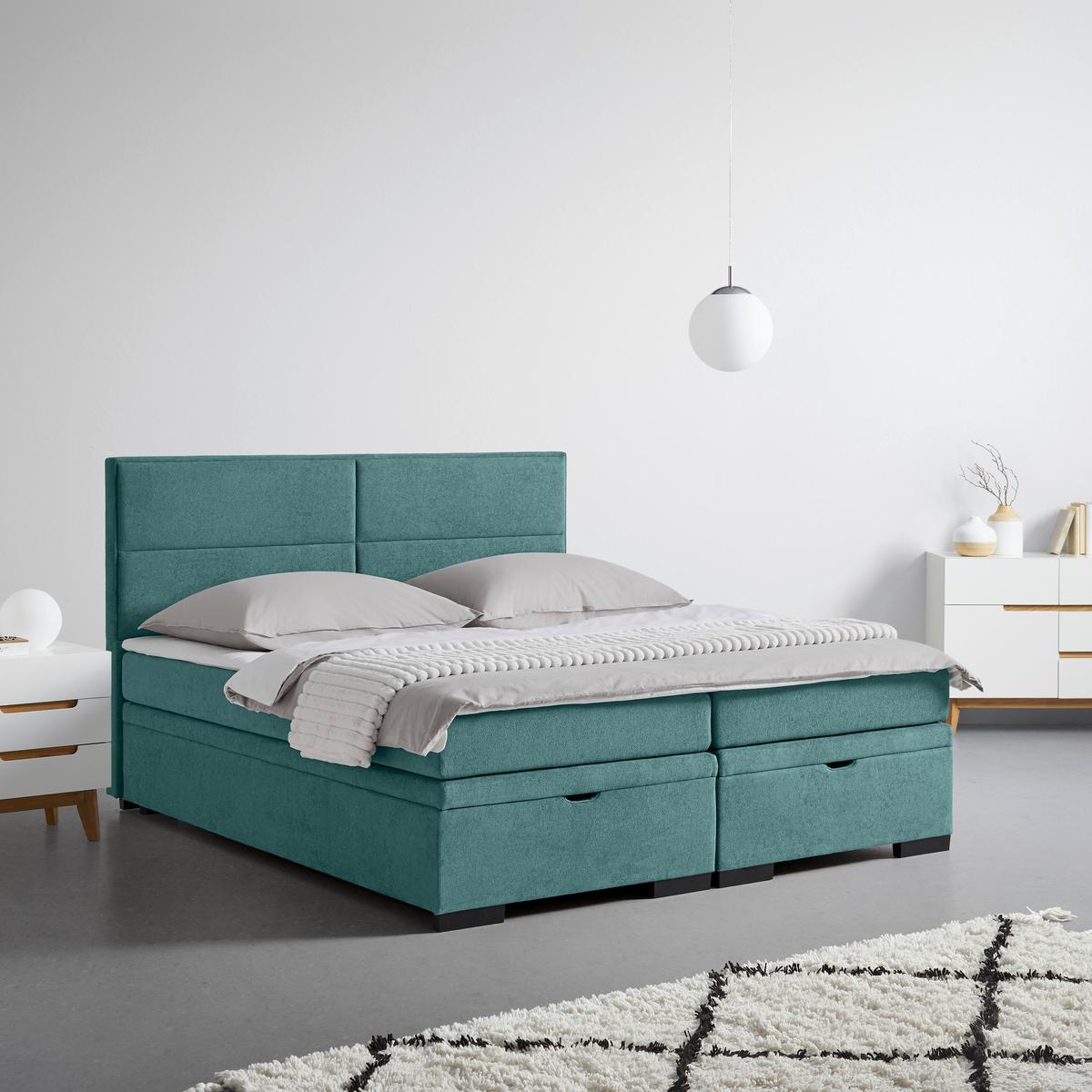 Boxspring Krevet Ethan - boje petroleja/crna, Moderno, tekstil/plastika (160/200cm) - Premium Living