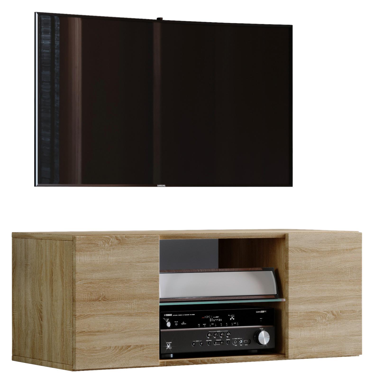 Lowboard Jusa ca. 95x40x36 cm Eiche - Alufarben/Sonoma Eiche, MODERN, Glas/Holzwerkstoff (95/40/36cm) - MID.YOU