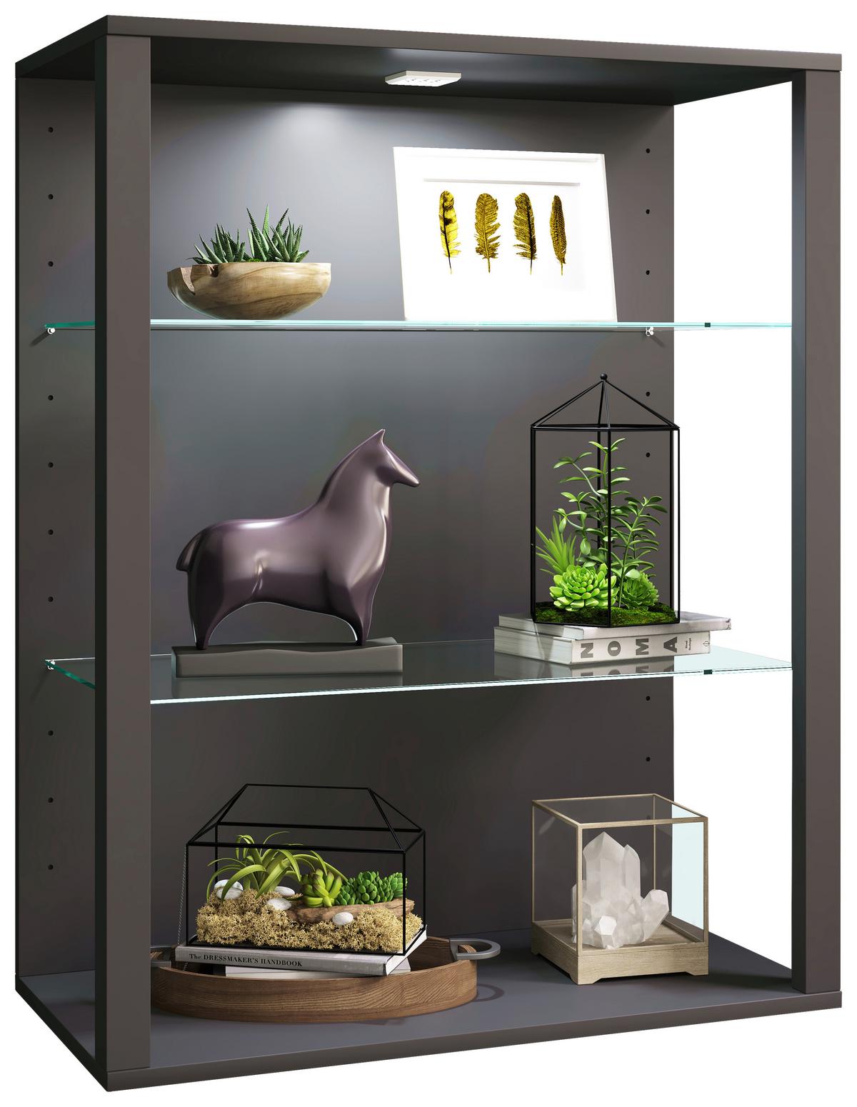 Viseča Vitrina Glasol L, Antracit - antracit, Design, steklo/leseni material (70/90/35cm) - MID.YOU