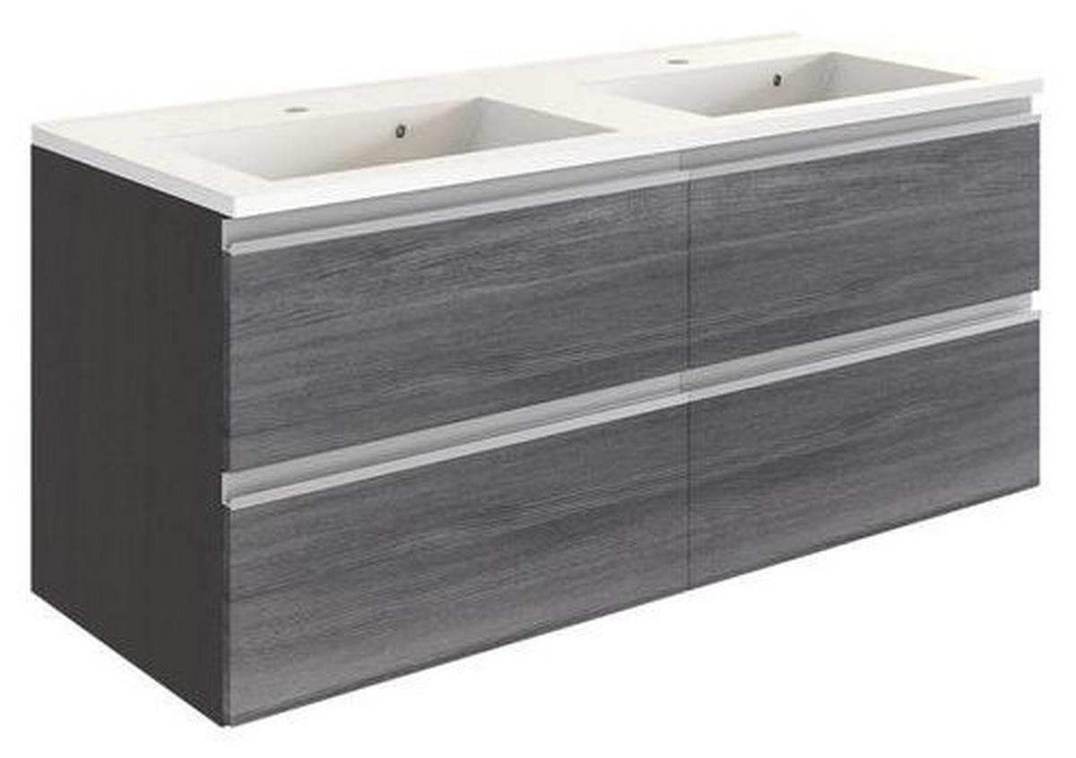 Waschtischkombi in Grau 'Arezzo' - Alufarben/Weiß, Basics, Holzwerkstoff/Stein (120cm) - Held