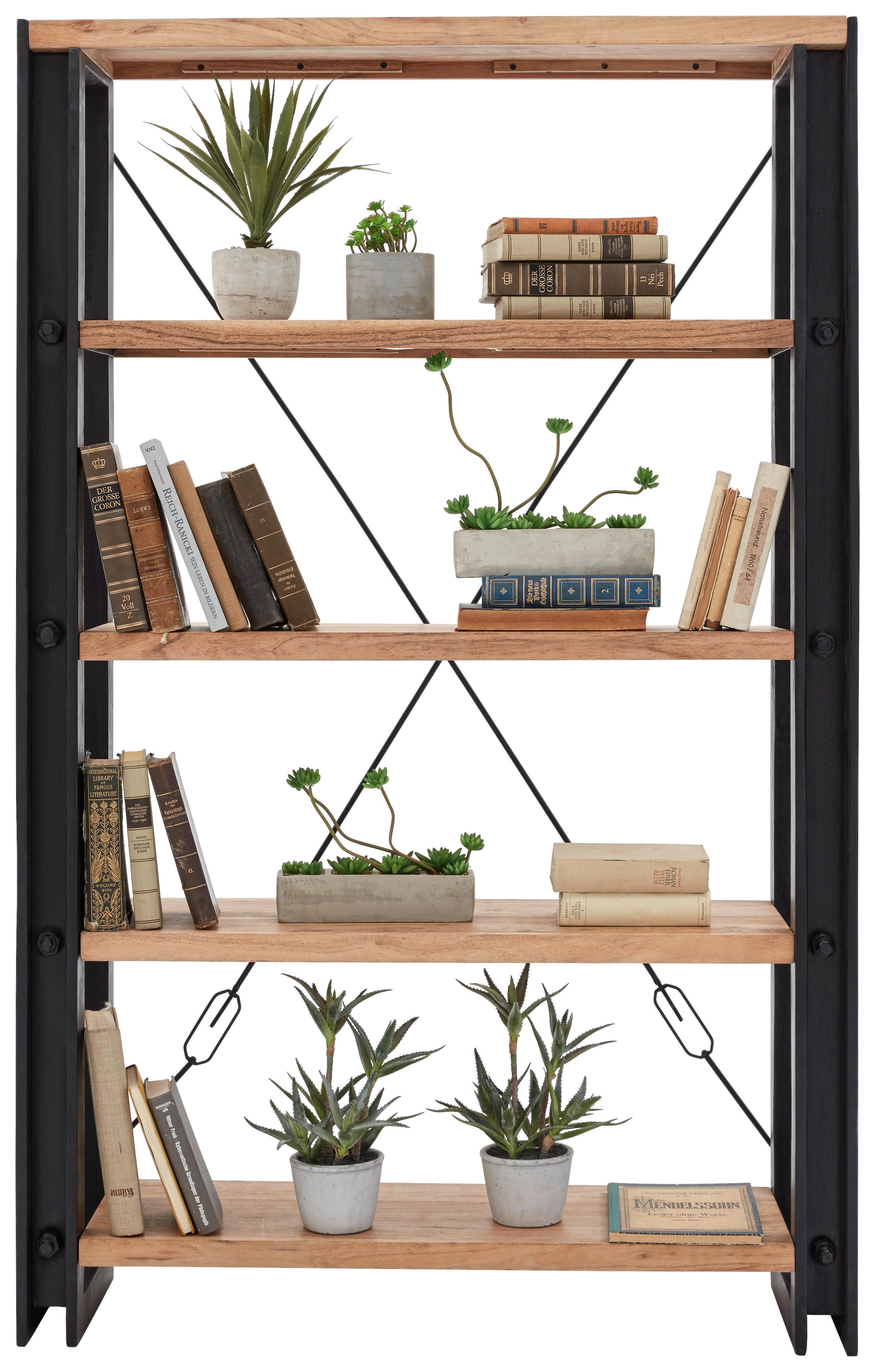 Regal in Naturfarben Massiv - Schwarz/Naturfarben, Lifestyle, Holz (120/190/35cm) - Zandiara