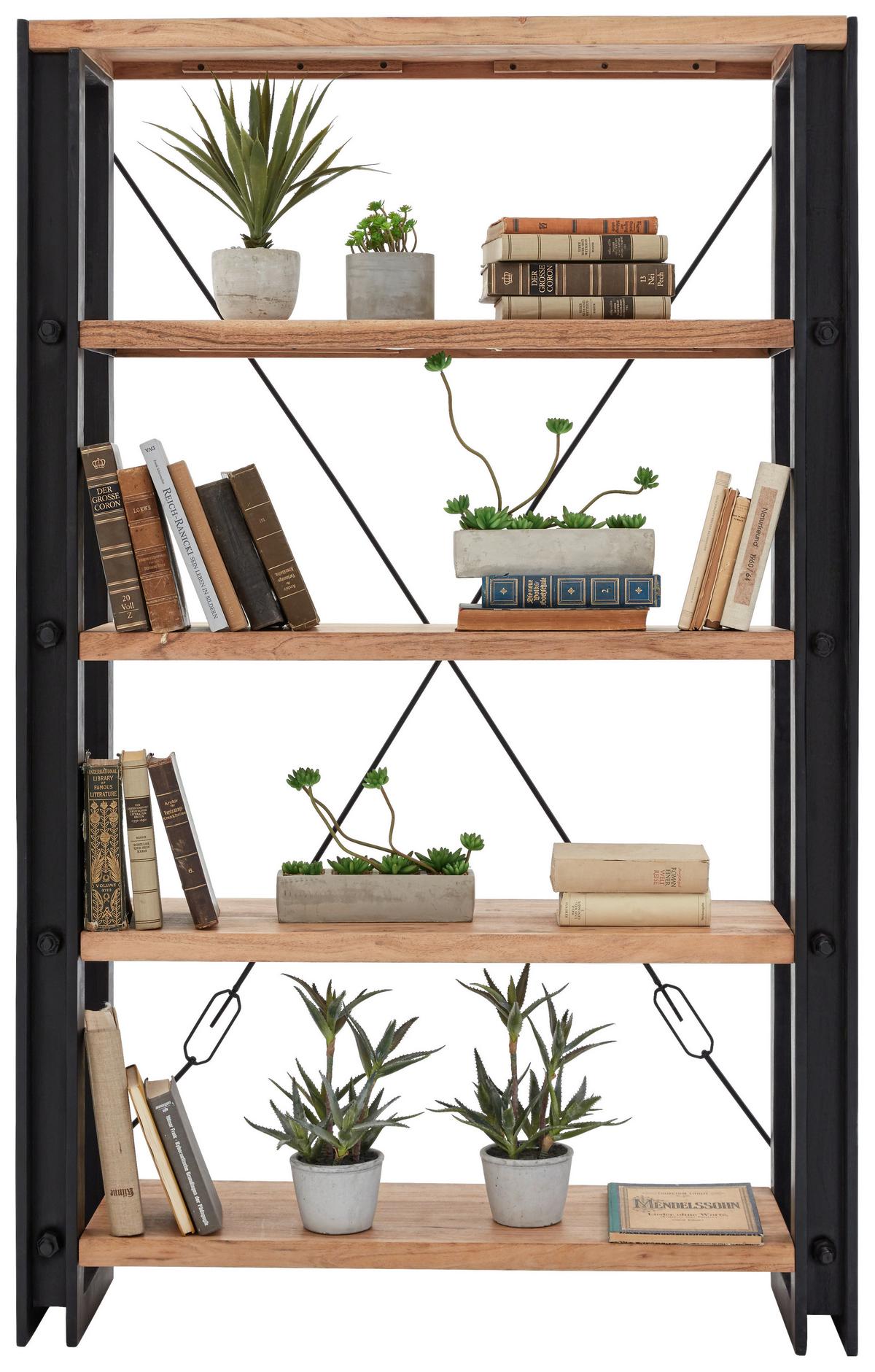 Regal in Naturfarben Massiv - Schwarz/Naturfarben, Lifestyle, Holz (120/190/35cm) - Zandiara