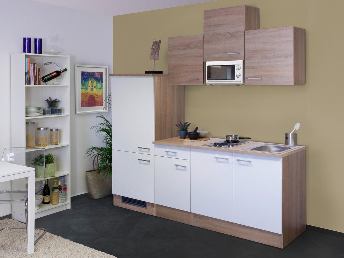 Kuhinjski Blok Z Aparati Samoa, Bela, Barva Hrasta - bela/barve aluminija, Moderno, umetna masa/leseni material (210cm) - FlexWell