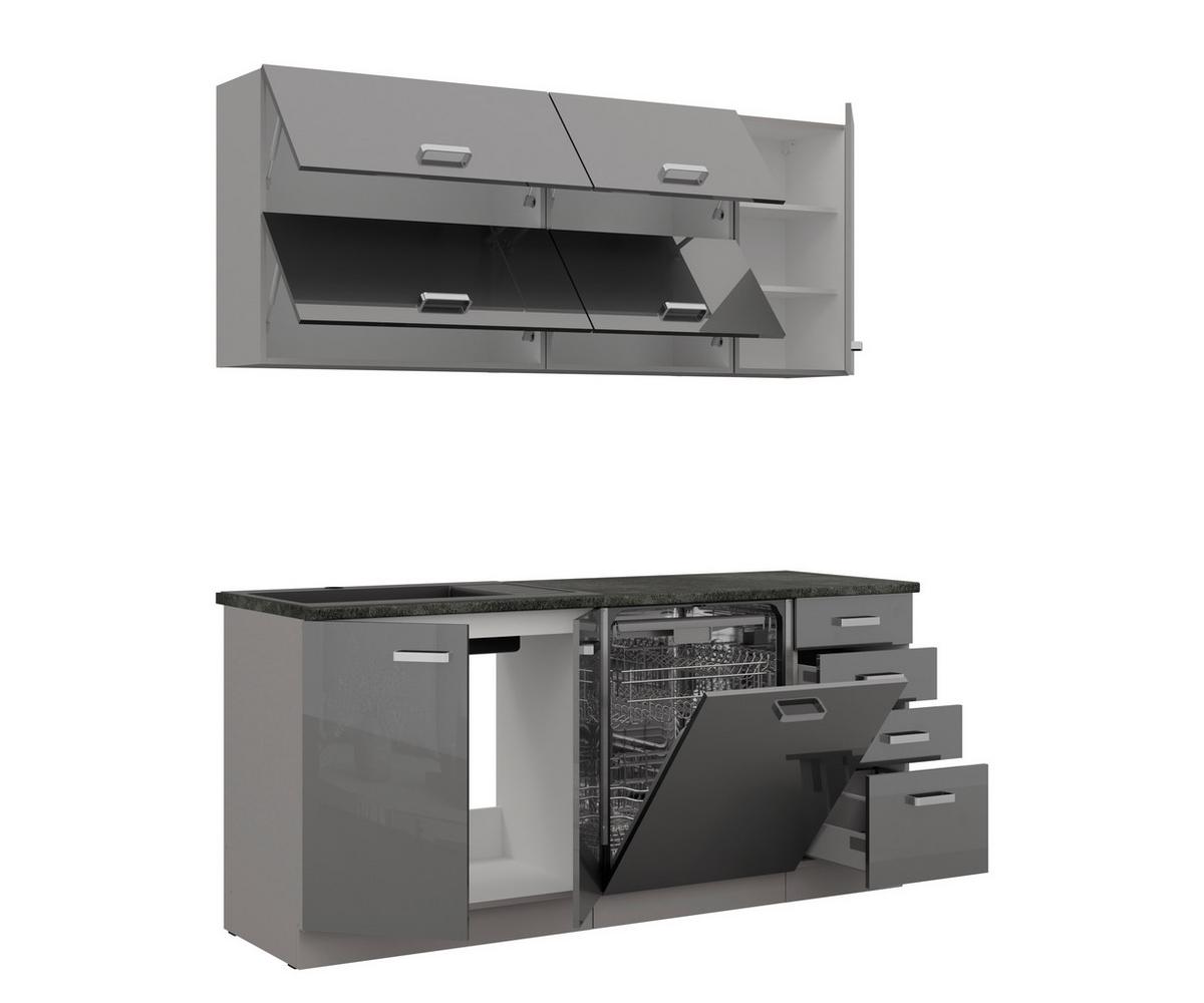Blok Kuhinja Grey - siva visoki sjaj/boja hroma, Moderno, metal/pločasti materijal (180/214/60cm) - Modern Living