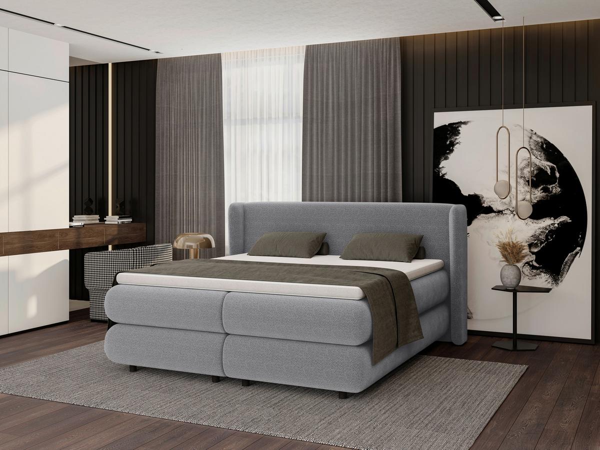 Boxspring Krevet Elodie - srebrne boje/crna, Konvencionalno, tekstil/plastika (180/200cm) - Premium Living