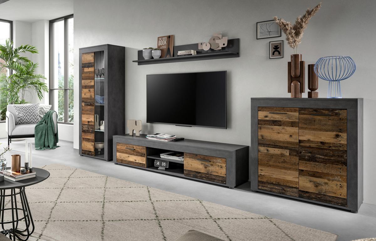 Serija Dnevnog Boravka Jam - prirodne boje/crna, Design, staklo/drvni materijal (330/159/35cm) - Modern Living