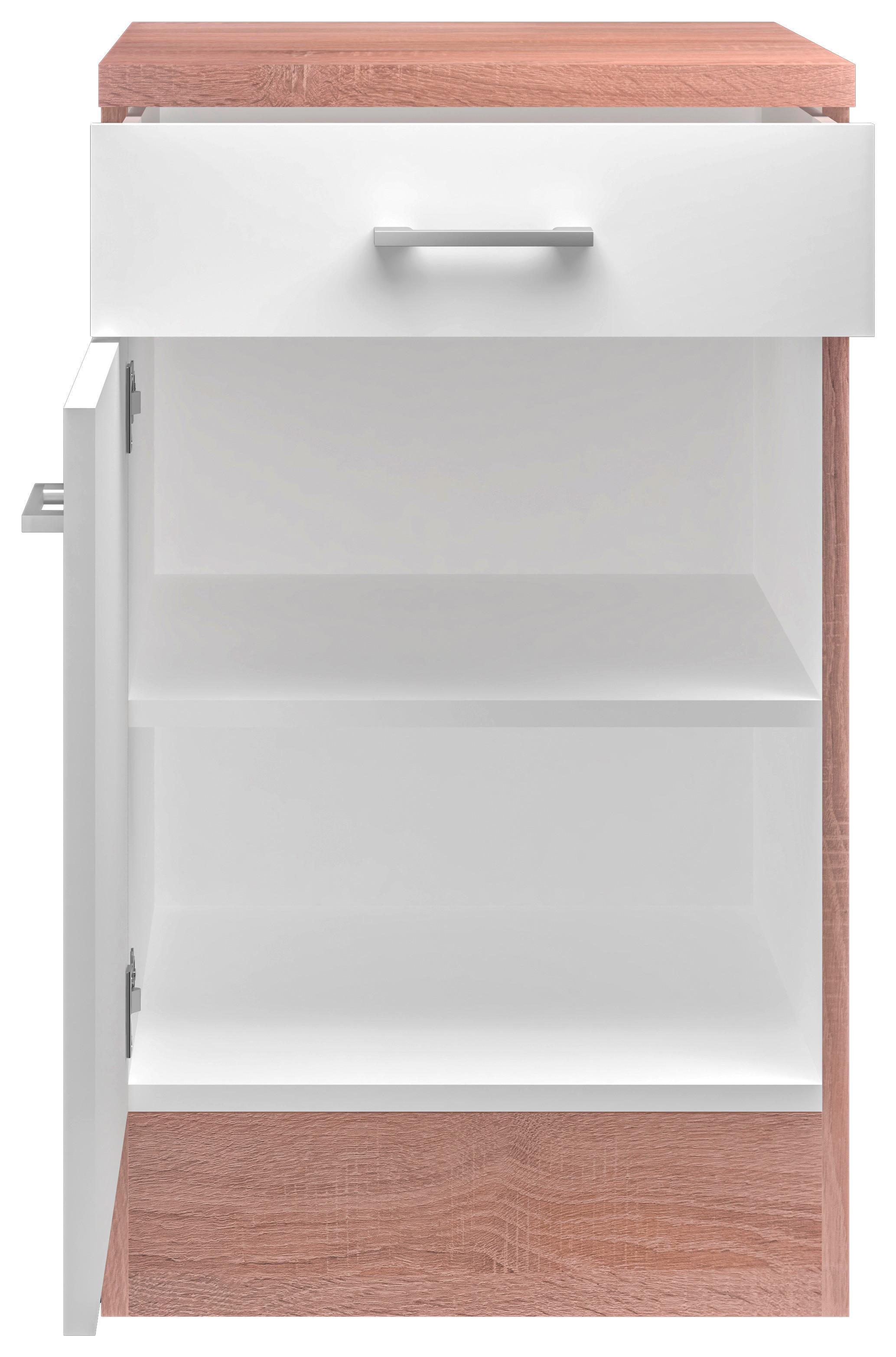Küchenunterschrank Samoa ca. 50x85 cm Weiß/Sonoma Eiche - Alufarben/Weiß, KONVENTIONELL, Holzwerkstoff/Kunststoff (50/85/57cm) - FlexWell