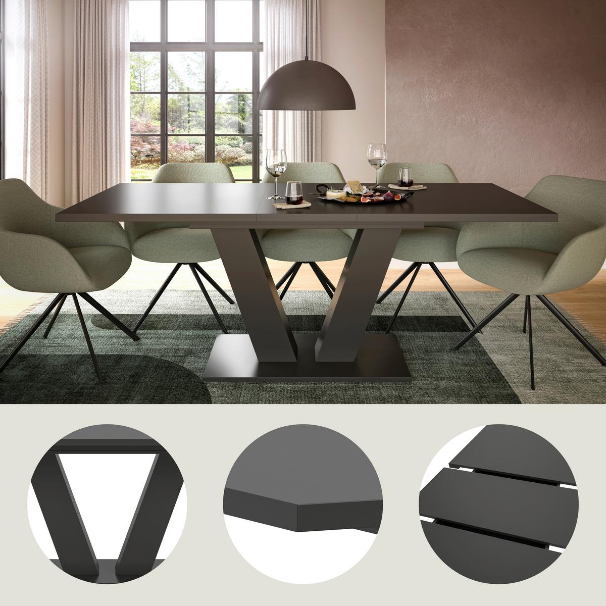 Ausziehtisch Marlon Grau ca. 150-190x90x76 cm - Grau, Trend, Holzwerkstoff (150-190/90/75cm) - MID.YOU