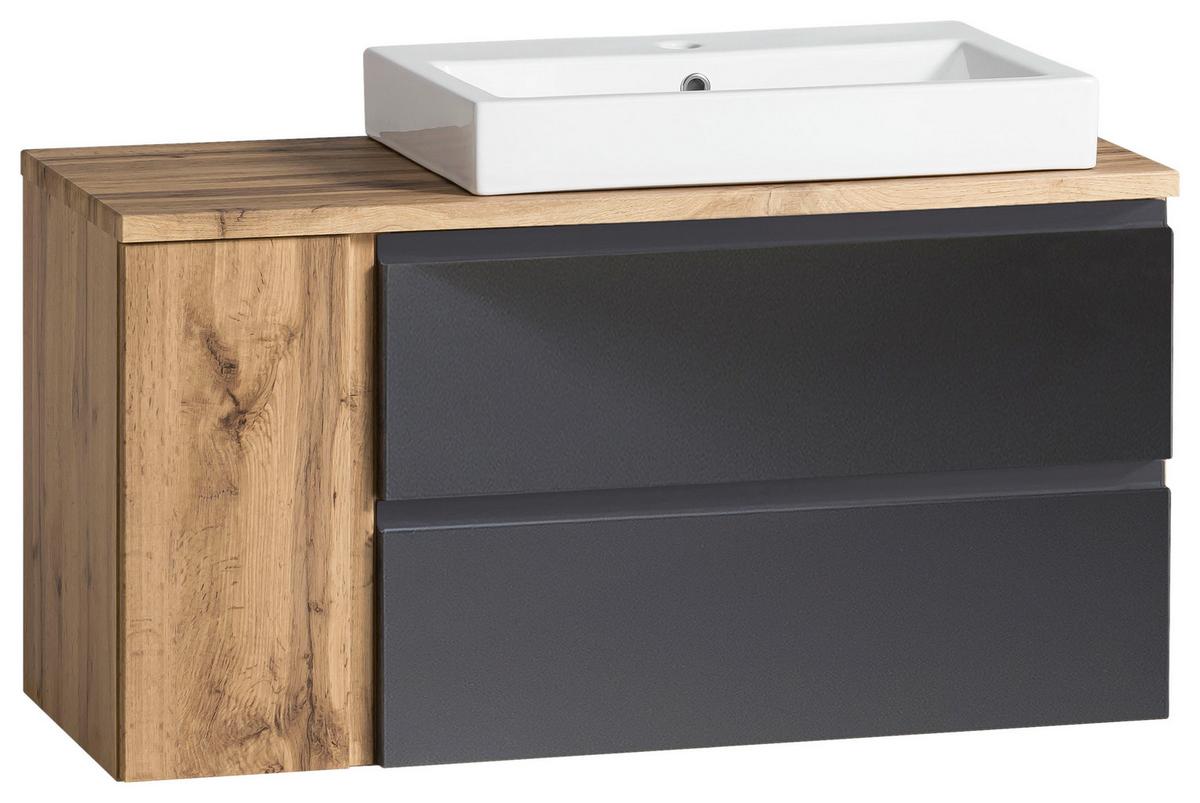 Waschtischkombi Varese ca. 105 x65,5x47 cm Grau/Weiß/Eiche - Eiche Wotan/Weiß, MODERN, Keramik/Holzwerkstoff (105cm) - Held