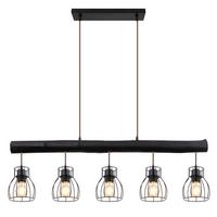 LAMPA WISZĄCA 15326-5NB - czarny, Lifestyle, metal/drewno (104/13,6/140cm) - Globo