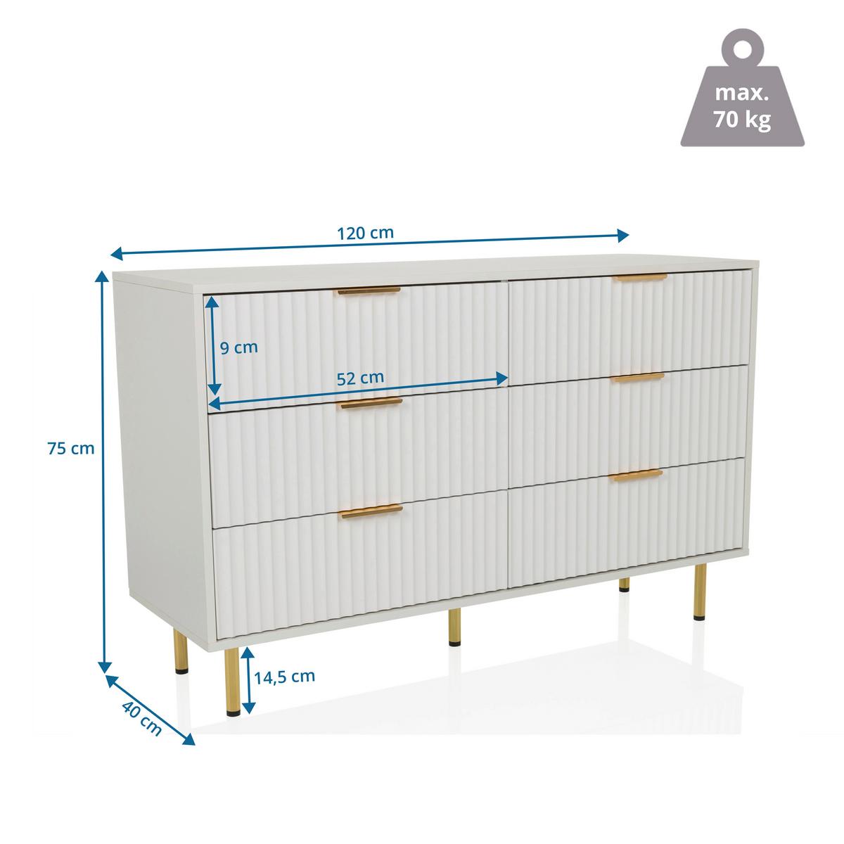 Široka Komoda Hjelle, Bela - zlate barve/bela, Moderno, kovina/leseni material (120/75/40cm) - MID.YOU