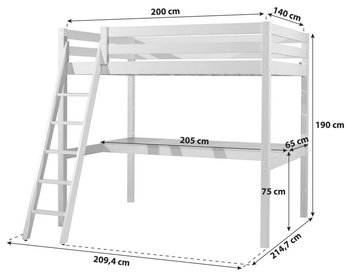 Hochbett Pino Weiß - Weiß/Kieferfarben, Basics, Holz (140/200cm) - Vipack