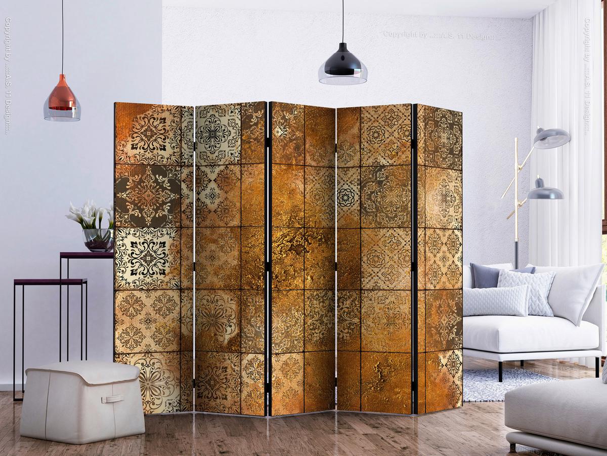 Paravan Old Tiles I, 5-Delni, Akustičen - bež/rjava, Basics, umetna masa/tekstil (225/172/3cm) - artgeist