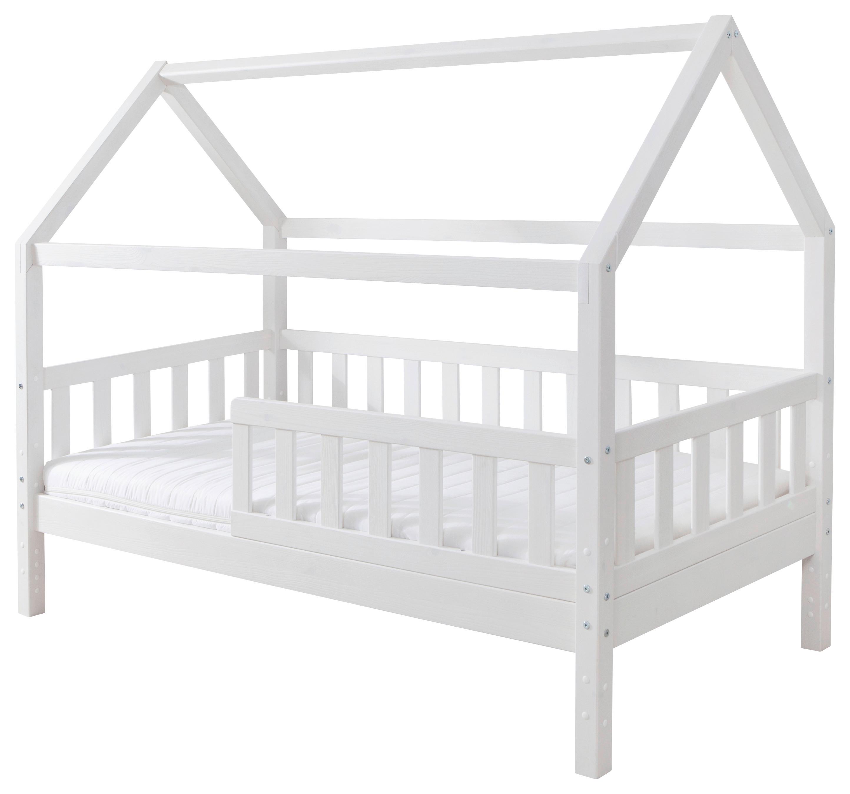 Postelja V Obliki Hiše Kay 80x160, Bor, Bela, Masivna - bela, Moderno, tekstil/les (80/160cm) - MID.YOU