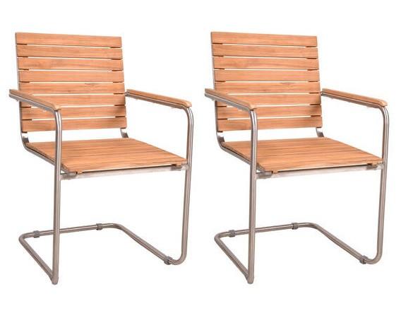 Gartenschwingstuhl-Set Teak 2er-Set - Silberfarben/Teakfarben, Basics, Holz/Metall (58/86/55cm) - Gardenson