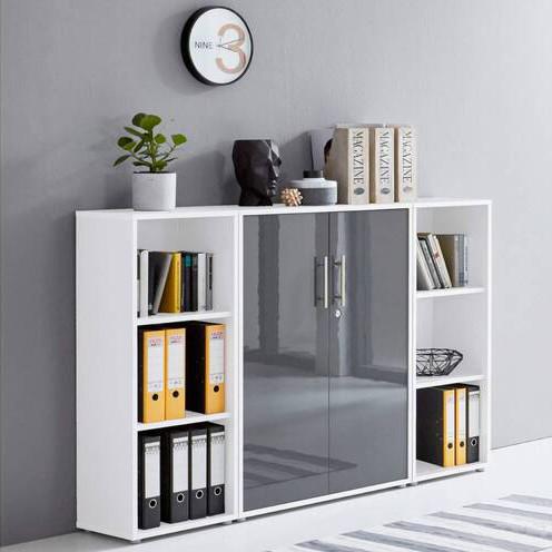 Aktenschrank Office Edition Sw Set 2 niedrig Weiß/Anthrazit - Anthrazit Hochglanz/Weiß, MODERN, Holzwerkstoff (173/114/33cm) - MID.YOU