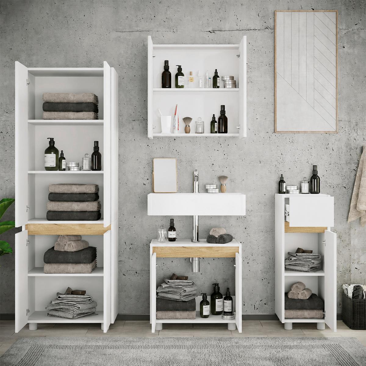 Badezimmer Cosila - Honigeiche/Weiss, Trend, Holzwerkstoff/Kunststoff (154cm) - MID.YOU