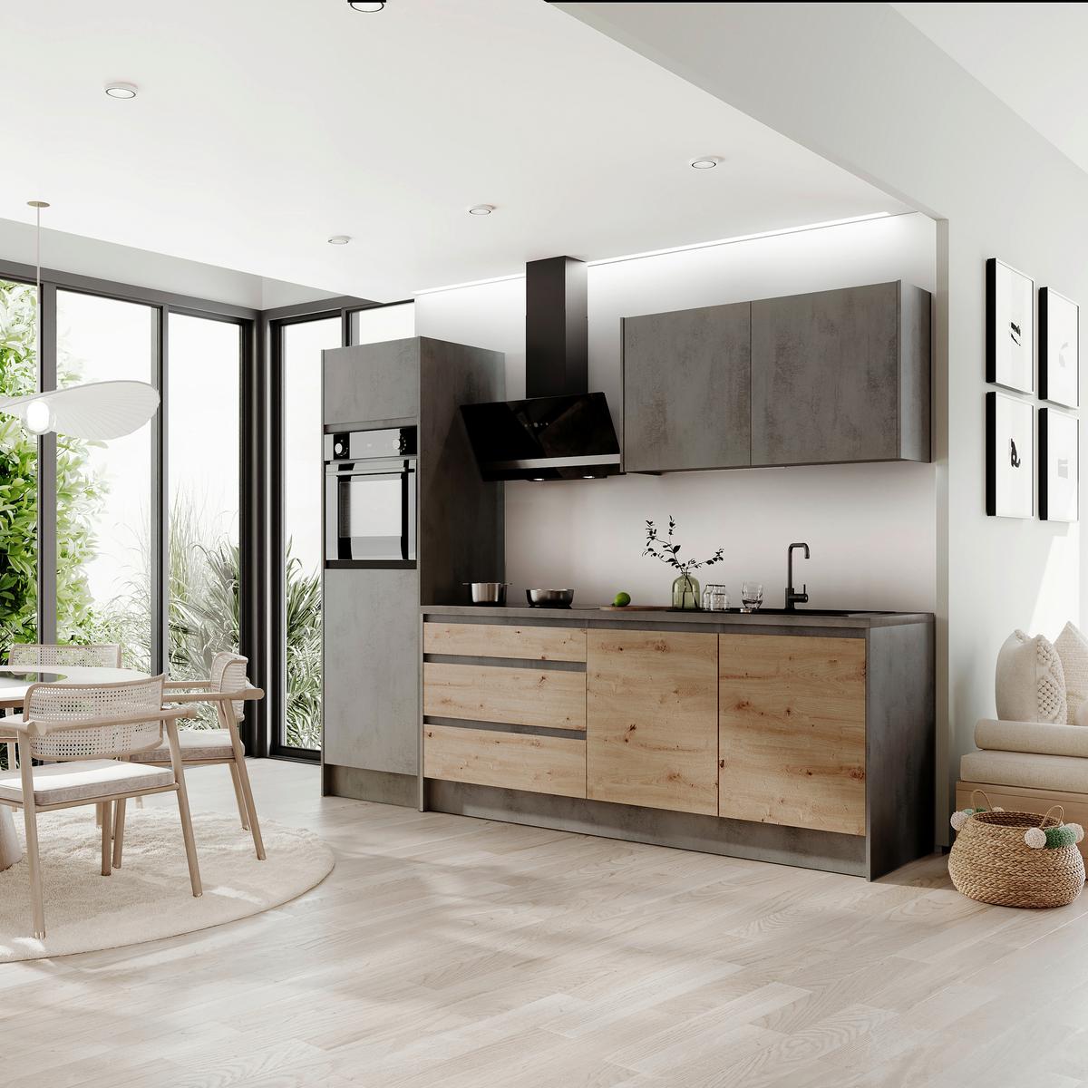 Konyhablokk Gépek Nélkül Troja Zb 273 Chrom-F - Artisan tölgy/antracit, Design, faalapú anyag (273cm)