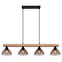 Svjetiljka Viseća 15544-4h Lindi - prirodne boje/crna, Natur, staklo/drvo (96/17/150cm) - Globo