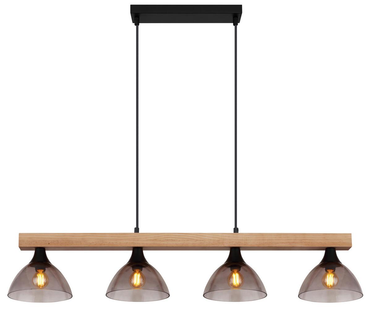 Svjetiljka Viseća 15544-4h Lindi - prirodne boje/crna, Natur, staklo/drvo (96/17/150cm) - Globo