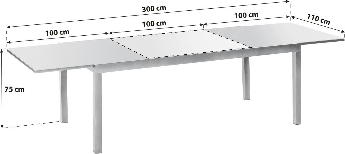 Gartentisch ''Semi'', Graphitfarben/Grau - Graphitfarben/Grau, KONVENTIONELL, Glas/Metall (200-300/110/75cm) - Gardenson